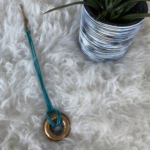 Chico's NWOT Aqua and Gold Pendent Necklace!